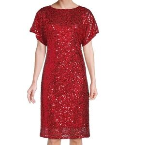 Reba Red Short Dolman Sleeve Sequin Party Dress Size 6
